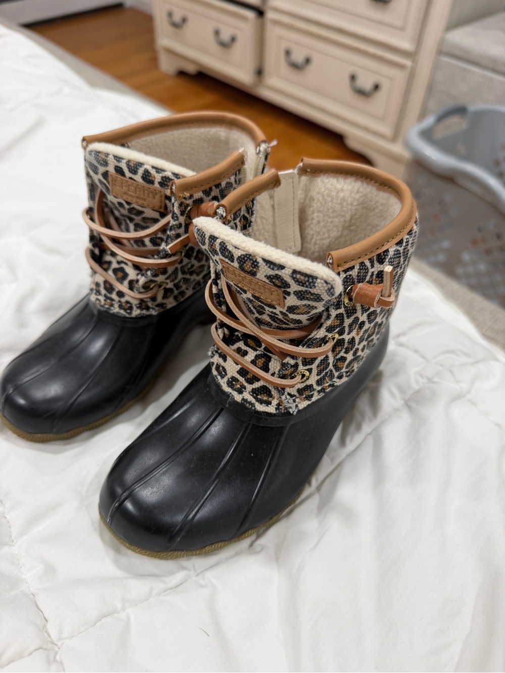 Sperry Kids Leopard Print Faux Fur Lined Rain & Snow Boots - Black, Brown, Tan